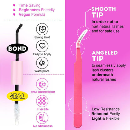 Lash Extension Kit DIY 280pcs Lash Clusters Eyelash Extension Kit, 9-16mm 30D 40D Individual Lashes Kit with Lash Bond and Seal, Lash Tweezers for Self Use (30D&40D, 0.07D, 9-16mm, Kit)