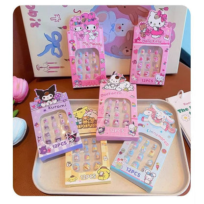 Hot selling children's nail art, bright pink, gradient color, European nail art, fake nail wearing nail art