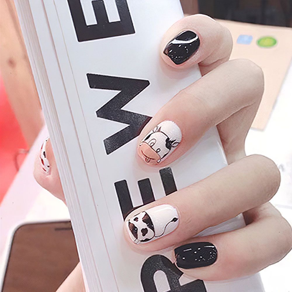 Nail cute cow cartoon fake finger can be re-used nail shine nail paste 24 nail patch Nail patch Wear nail removable nail sticker