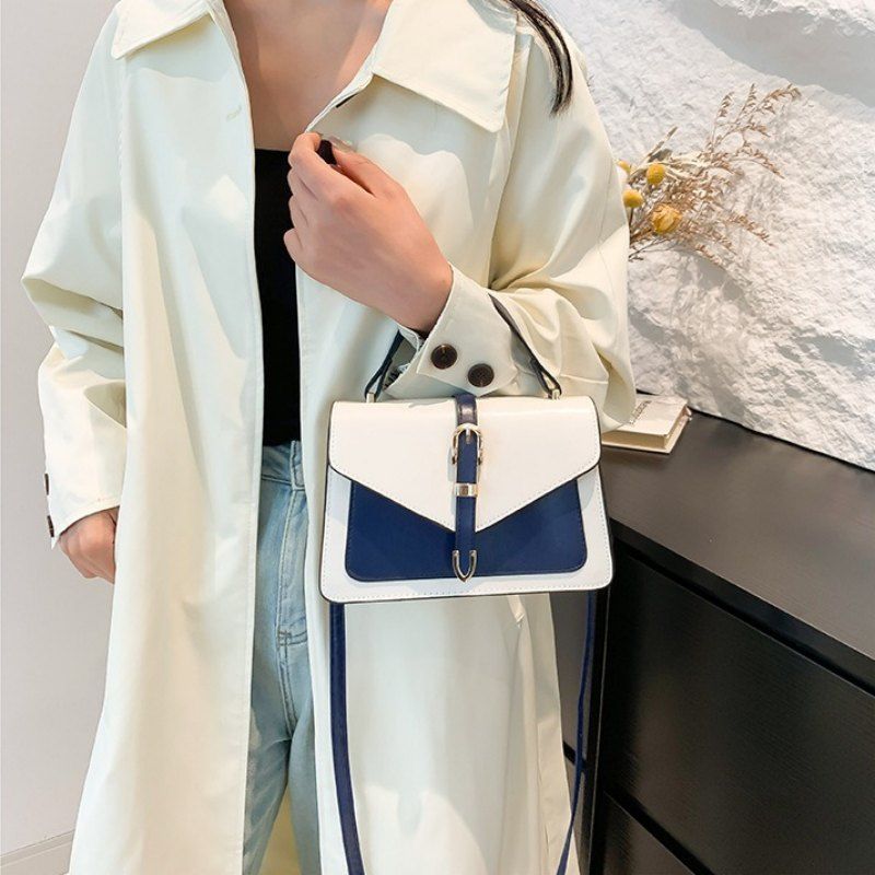 Mateamoda Elegant Two-Tone Structured Handbag with Buckle Detail Crossbody Bag