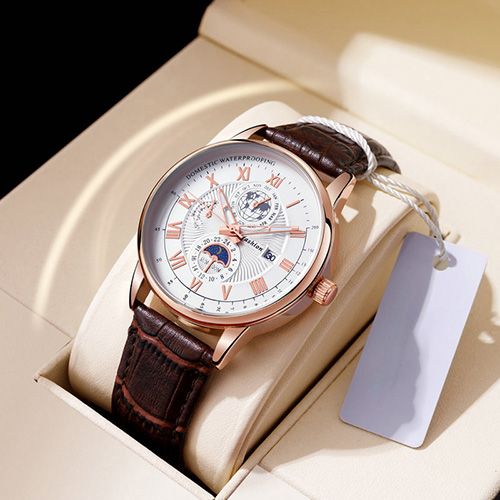 New Arrivals 2025 Men Watches Fashion Top Luxury Luminous Calendar Men's Sport Watch Quartz Male Wristwatch Moon Phase Leather Strap Wrist Watch Date Watches Man clock