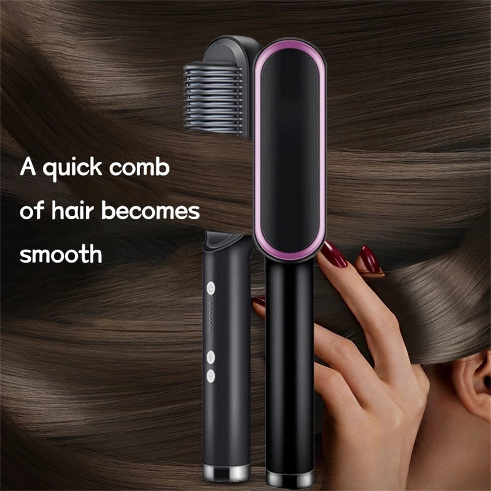 2 In 1 Electric Splint Hair Straightener 2024 Hot Comb Brush Hair Styling Straight Curling Dual-Use Bangs Curling Rod