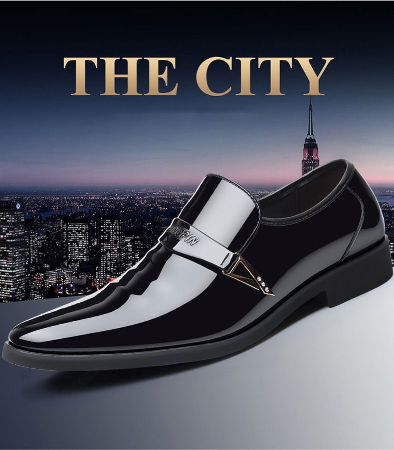 ASSKLO Business formal leather shoes exhibition increased height breathability resistance durability wedding groom's pointed toe slip on loafers dress shoes shiny Black [choose bigger size]