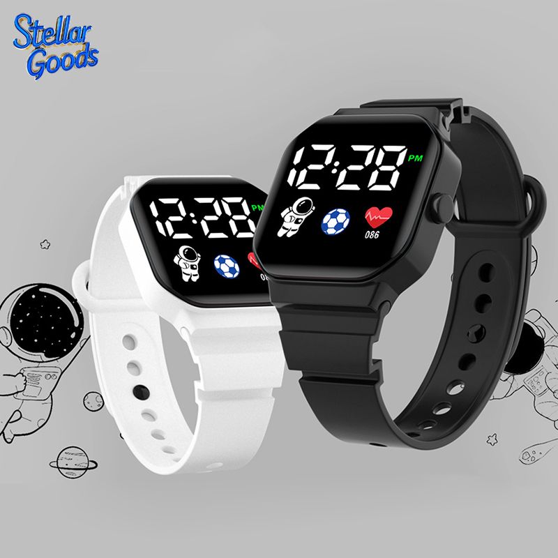 Digital Watches Men and Women Sports Watches LED Digital Clock Astronaut Silicone Strap Fashion Square Men and Women Electronic Clock Student Watches Birthday Gift
