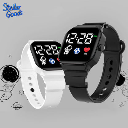 Digital Watches Men and Women Sports Watches LED Digital Clock Astronaut Silicone Strap Fashion Square Men and Women Electronic Clock Student Watches Birthday Gift