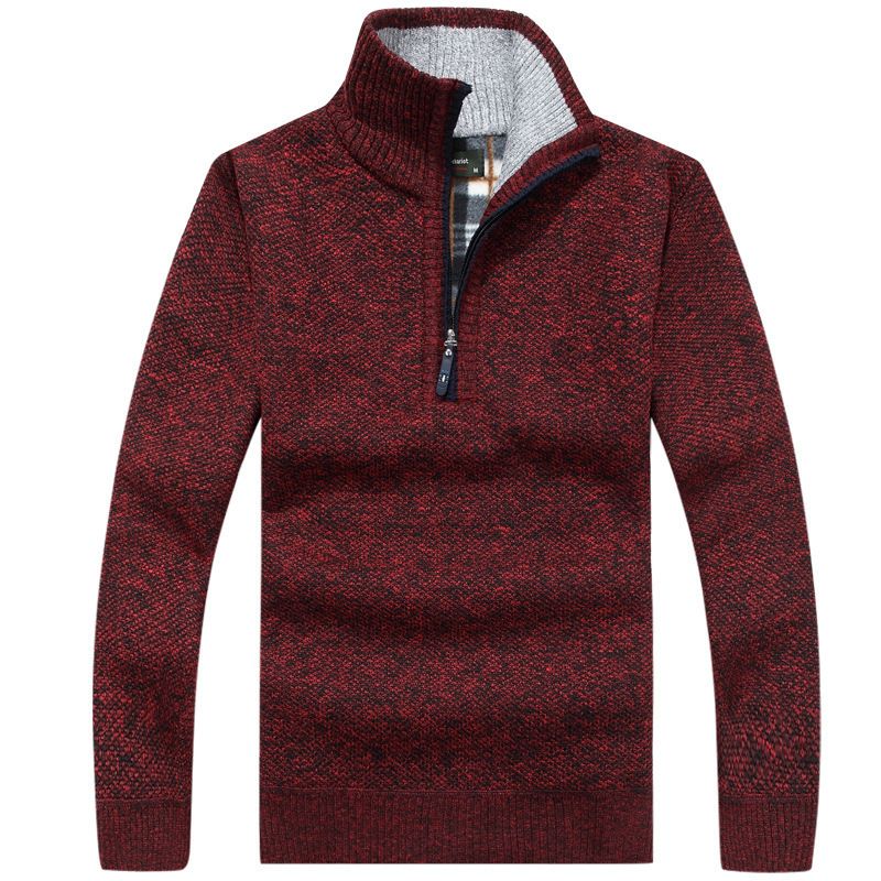 Sweaters & Cardigans This Year's Fashion Simple Personality All-In-One Men's Thick And Fleece Sweater Half Turtleneck Zip-Up Straight Pullover Sweater