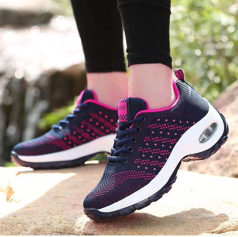 Big Size Sports shoes Women's Shoes Athletic Breathable and comfortable Flying Woven Sneakers Thick bottom Boots High heels Hiker shoes navy