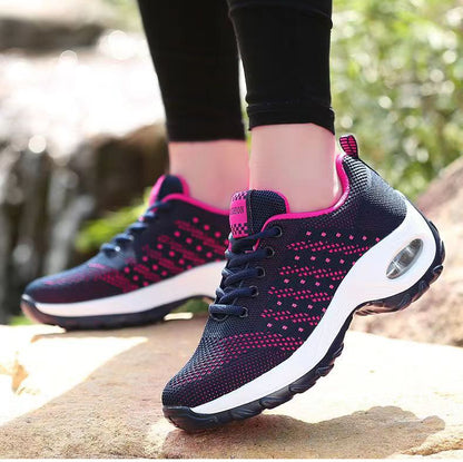 Big Size Sports shoes Women's Shoes Athletic Breathable and comfortable Flying Woven Sneakers Thick bottom Boots High heels Hiker shoes navy