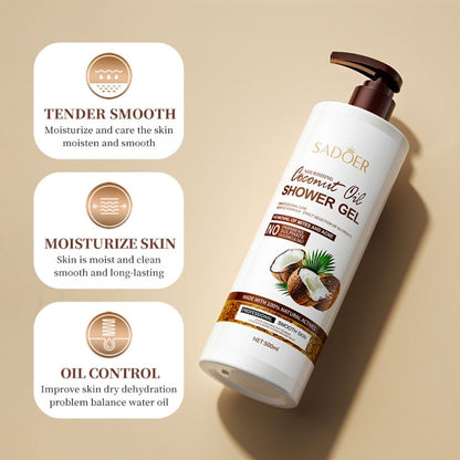 SADOER 500ml Coconut Body Wash Shower Gel Amino Acid Clean gently Nourishing skin Moisturizing Fragrance Shower Gel remove dirt Remove mites Moisturize the cuticle grease control