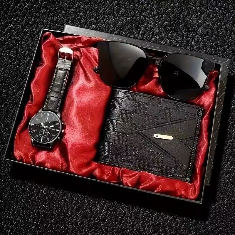 3 PCS Set Men's Set Of Watches Belts Wallets Sunglasses Exquisite Gifts 3Pcs Men's Quartz Watch And Wallet