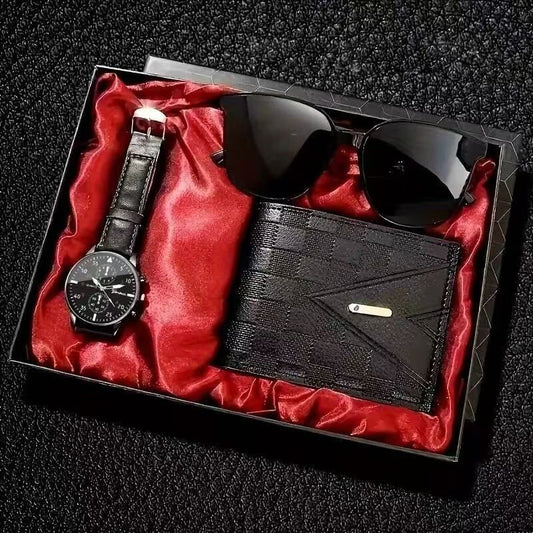3 PCS Set Men's Set Of Watches Belts Wallets Sunglasses Exquisite Gifts 3Pcs Men's Quartz Watch And Wallet