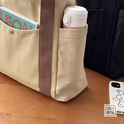 Preppy Style Shoulder Bag Unisex Large Capacity HandBag Casual Versatile Solid Canvas Bag Student Commuting Zipper Square Bag