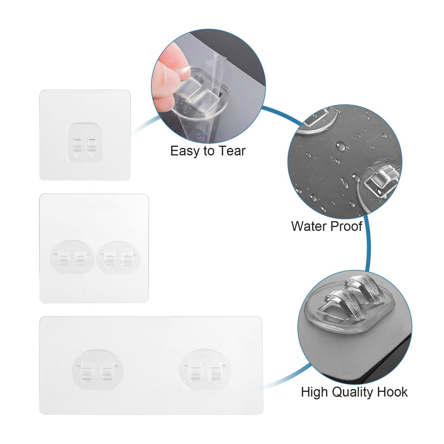 16pcs Shower Caddy Adhesive Hooks, Waterproof Adhesive Hooks Mount Replacement, No Drilling Sticky Hanging Hook(8pcs 7x7cm+4pcs 8x8cm+4pcs 14x6cm)