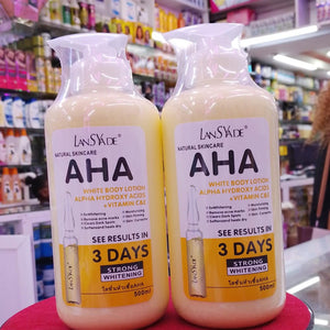 Lansyade Natural Skincare AHA White Body Lotion with Alpha Hydroxy Acids (AHA) & Vitamins C & E, 500ml