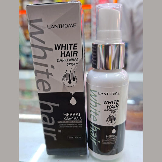 Lanthome White Hair Darkening Spray with it's packaging box