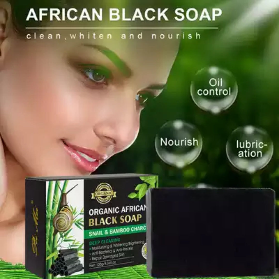 Pei Mei Organic African Black Soap With Snail & Bamboo Charcoal - Moisturizing Brightening Antibacterial Anti-Freckle Repair skin