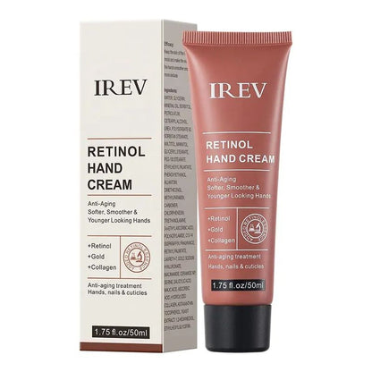 IREV Retinol Hand Cream - with Retinol Gold Collagen - Antiaging Hand Treatment Cream Softens Smoothes Protects Hands Nails Cuticles - For Younger Looking Hands Vitamin A Minimises Age Effect on Skin