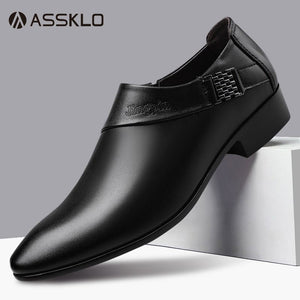 ASSKLO Large Size Full Leather Elegant Men's shoes men's leather shoes Official Shoes British Business Shoes Men Pointed Leather Formal Office Oxford Work high rise Black Men slip on dress loafers