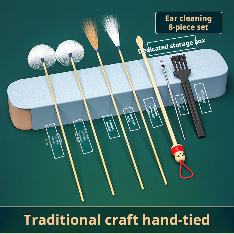 8 pieces set Ear picking set, professional ear digging, goose feather stick, ear spoon, buckle, special tool for hair picking, ear digging spoon