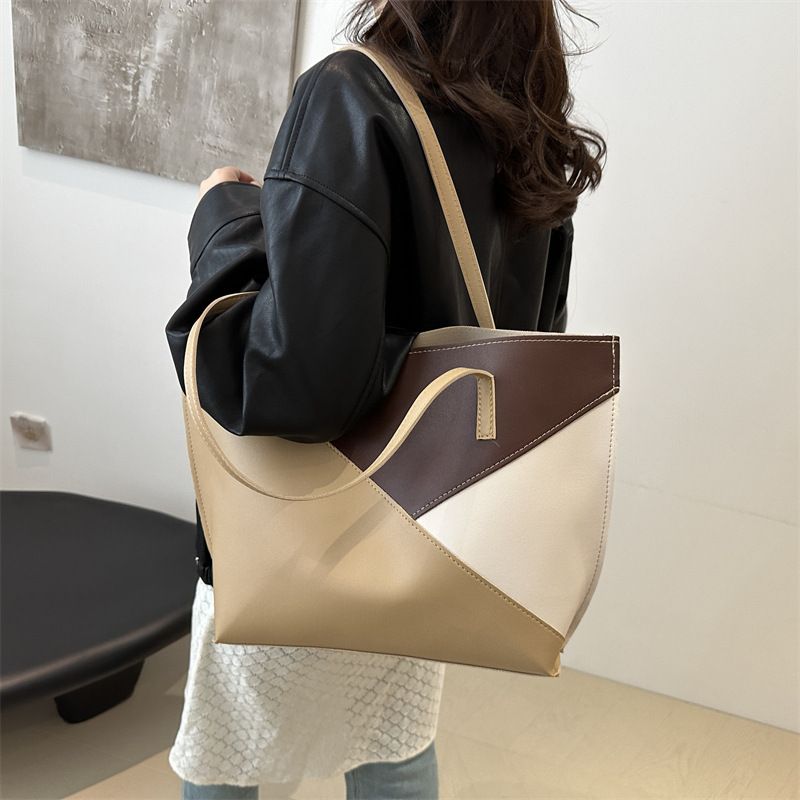 2 In 1 Ladies Handbags Pouch Bags Set Large Capacity Tote Bag Small Bag PU synthetic leather Color-Block Bag