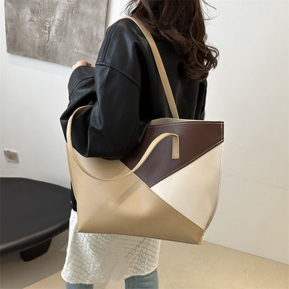 2 In 1 Ladies Handbags Pouch Bags Set Large Capacity Tote Bag Small Bag PU synthetic leather Color-Block Bag
