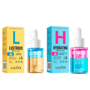 2 in 1 SADOER Vitamin C Squalane Lustrous Facial Serum + Hyaluronic Rosehip Oil Hydrating Facial Serum for Intensive Hydration, Even Skin Tone, Moisturizing, Soothing , Nourishing