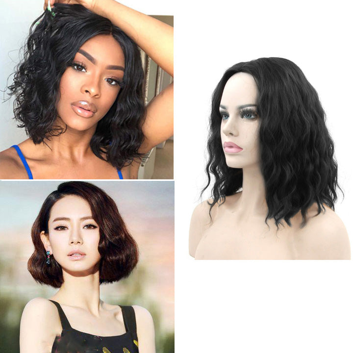 Premium 14inch Short Wigs Water Wave Synthetic Hair Curly Wigs Hair Ladies Short Hair