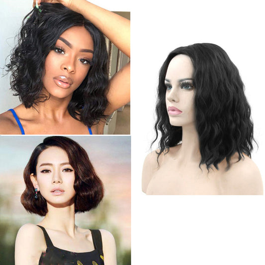 Premium 14inch Short Wigs Water Wave Synthetic Hair Curly Wigs Hair Ladies Short Hair