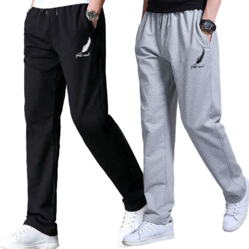 2PC black+grey Men's clothes thin ice silk pants students clothing boys loose straight leg sweatpants trousers Dad long casual sports pants