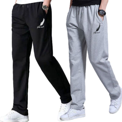 2PC black+grey Men's clothes thin ice silk pants students clothing boys loose straight leg sweatpants trousers Dad long casual sports pants