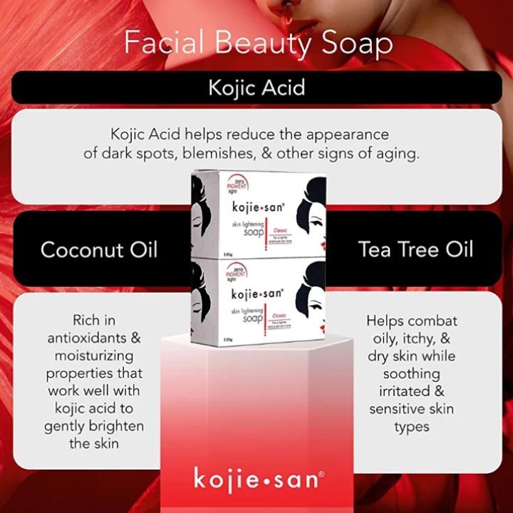 3 PIECES Kojie San Skin Lightening Soap + Bath Exfoliating scrub Gloves - Original Classic Kojic Acid Soap for Dark Spots, Hyperpigmentation, Whitening & Scars - Beauty Bar with Coconut & Tea Tree