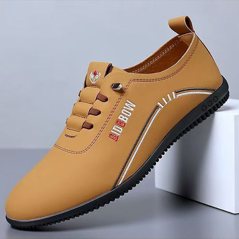 Size 41-44 men's light brown PU Artificial leather shoes business casual shoes boys work shoes students Oxfords walking shoes Daddy single shoes Light brown