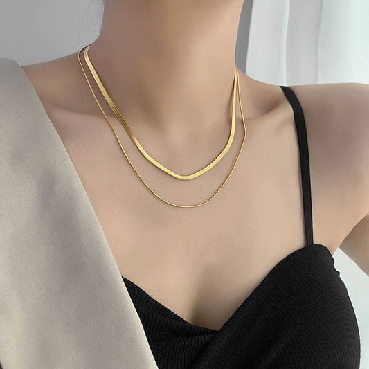 2 PCS/Set Titanium Steel Double Layered Necklace Fashionable Non-Fading High Quality Necklace Women's Personalised Collarbone NecklaceMulti-Layer Necklace Set