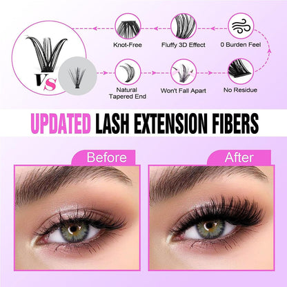 Lash Extension Kit DIY 280pcs Lash Clusters Eyelash Extension Kit, 9-16mm 30D 40D Individual Lashes Kit with Lash Bond and Seal, Lash Tweezers for Self Use (30D&40D, 0.07D, 9-16mm, Kit)