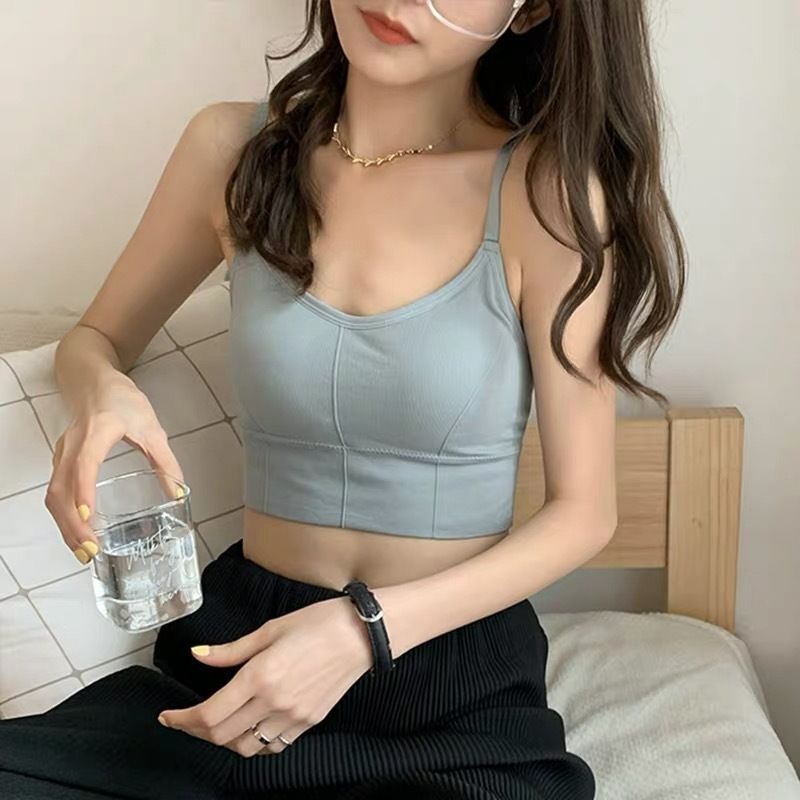 Women's Spaghetti Strap Sports Bras Quick-Dry Padded Wirefree Workout Crop Cute Tank Tops Camisole Yoga Fitness Running Gym