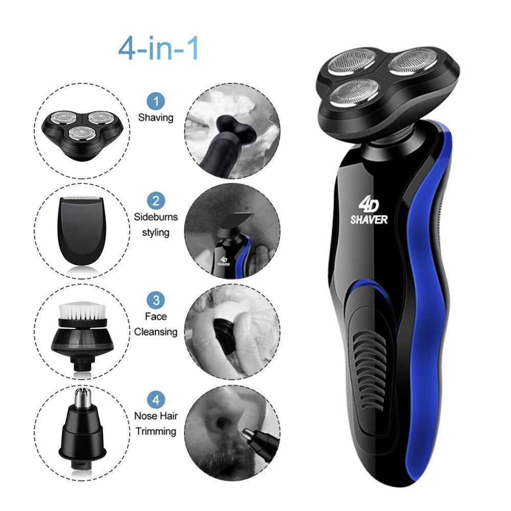 4D USB Electric Shaver Shaving Machine 4 in 1 Beard Razors 4D 3 Blades Heads Wet-Dry Dual Use Waterproof Clipper Rechargeable Hair Trimmer