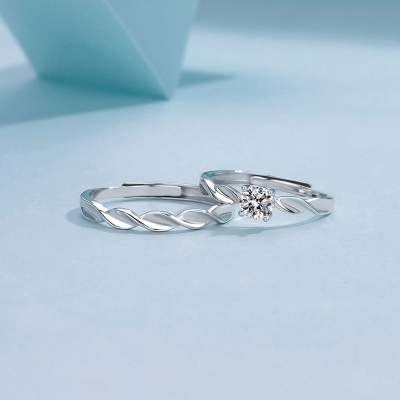 2 PCS Couple Rings Set Shining Galaxy Couple Rings Light Luxury Twisted Design Diamond Ring Valentine's Day 520 Gift Men And Women Jewelry Rings Adjustable 925 Silver Ring Anniversary Gift