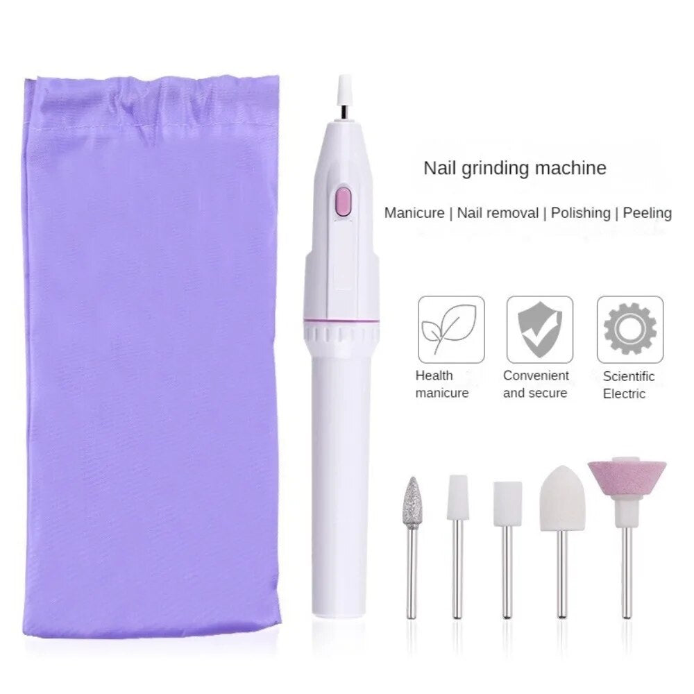 Electric Nail Drill Kit Manicure 5 Drills Grinding Burnishing Machine Nail art Manicure Pedicure Kit,Electric Nail Portable Mini Nail Grinding Tool with 5 Drills Personal Care