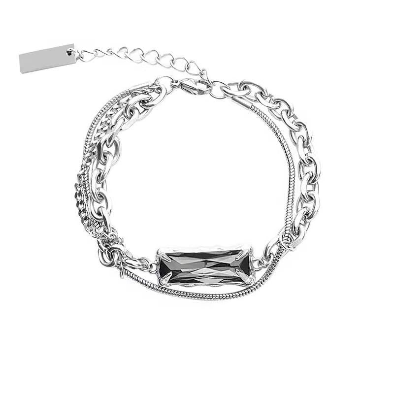 Bracelet for men, trendy Instagram, cool style, niche design, women, light luxury, personality, dark high-end, gray diamond couple, titanium steel bracelet