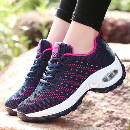 Big Size Sports shoes Women's Shoes Athletic Breathable and comfortable Flying Woven Sneakers Thick bottom Boots High heels Hiker shoes navy