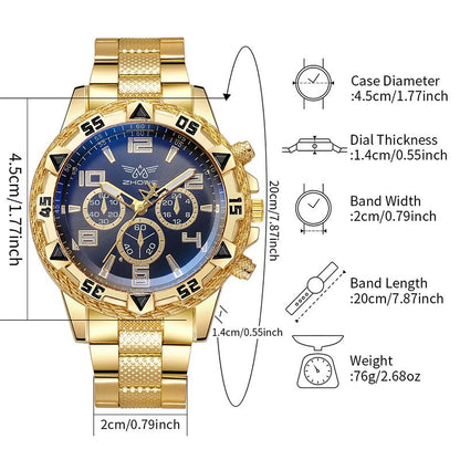 4PCS/Set Fashion Men's Watch Casual Gold Steel Band Analog Male Quartz Watches Jewelry Set