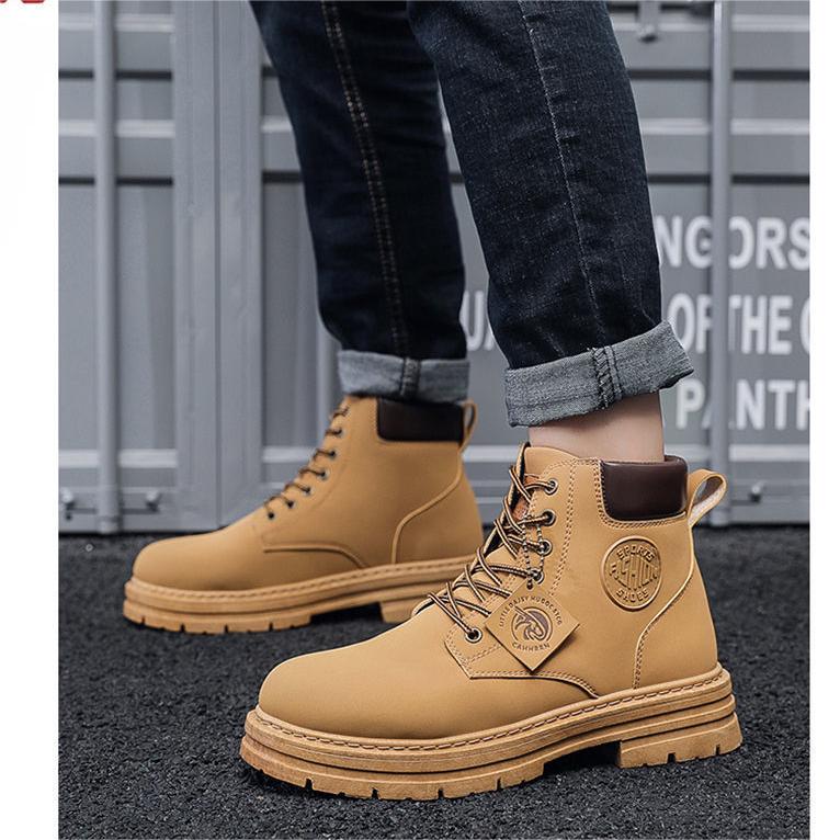 Men's Front Lace-Up Non-Slip Doc Martens High Tops British Style Casual Retro Platform Work Shoes
