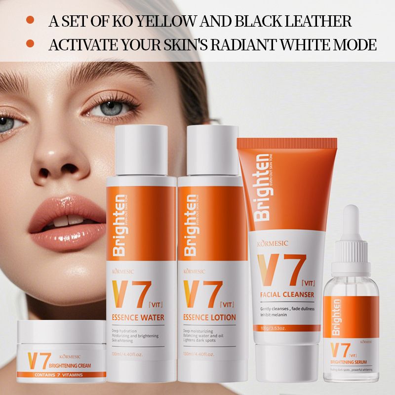 5-Piece V7 Brighten Skin Care Set Facial Cleanser Lotion Essence Water Cream Serum Multi-formula Repair