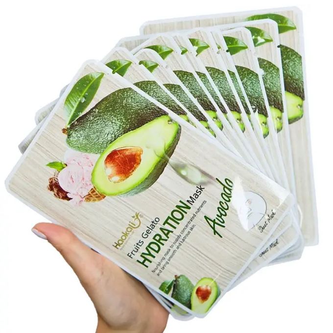10Pcs Haokali Avocado Facial Mask Sheet Gelato Fruits Hydration Face Masks