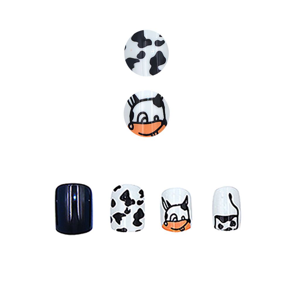 Nail cute cow cartoon fake finger can be re-used nail shine nail paste 24 nail patch Nail patch Wear nail removable nail sticker