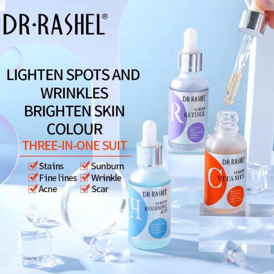 Dr Rashel 3 in 1 Vitamin C , Retinol & Hyaluronic Acid Complete Facial Serum Moisturizing Repair Skin Care Set