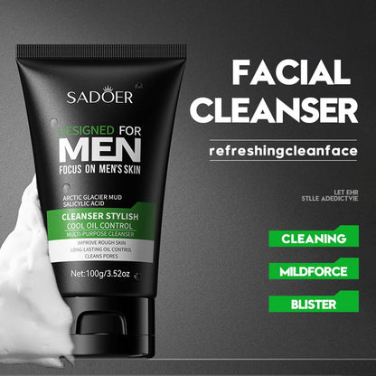 Men's specific facial cleanser for removing blackheads, shrinking pores, refreshing, oil controlling, oil removing, moisturizing, deep cleansing 100g