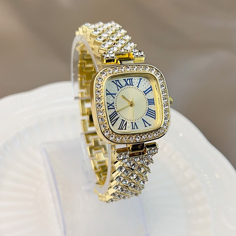 Ladies' quartz watch with starry sky and diamond inlay, ladies' small square watch with fashionable temperament, full diamond square bracelet, quartz women's watch