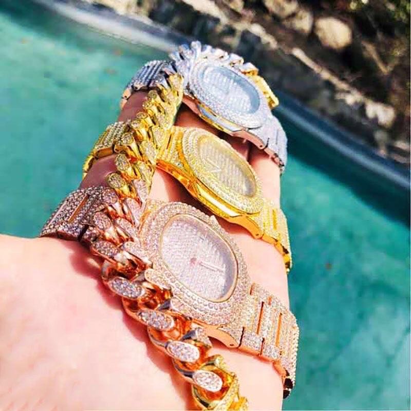 Iced Out Watch For Men Women Hip Hop Rapper Luxury Men Watch Fashion Diamond Automatic Date Quartz Watch Stainless Steel Hip Hop Men Watches