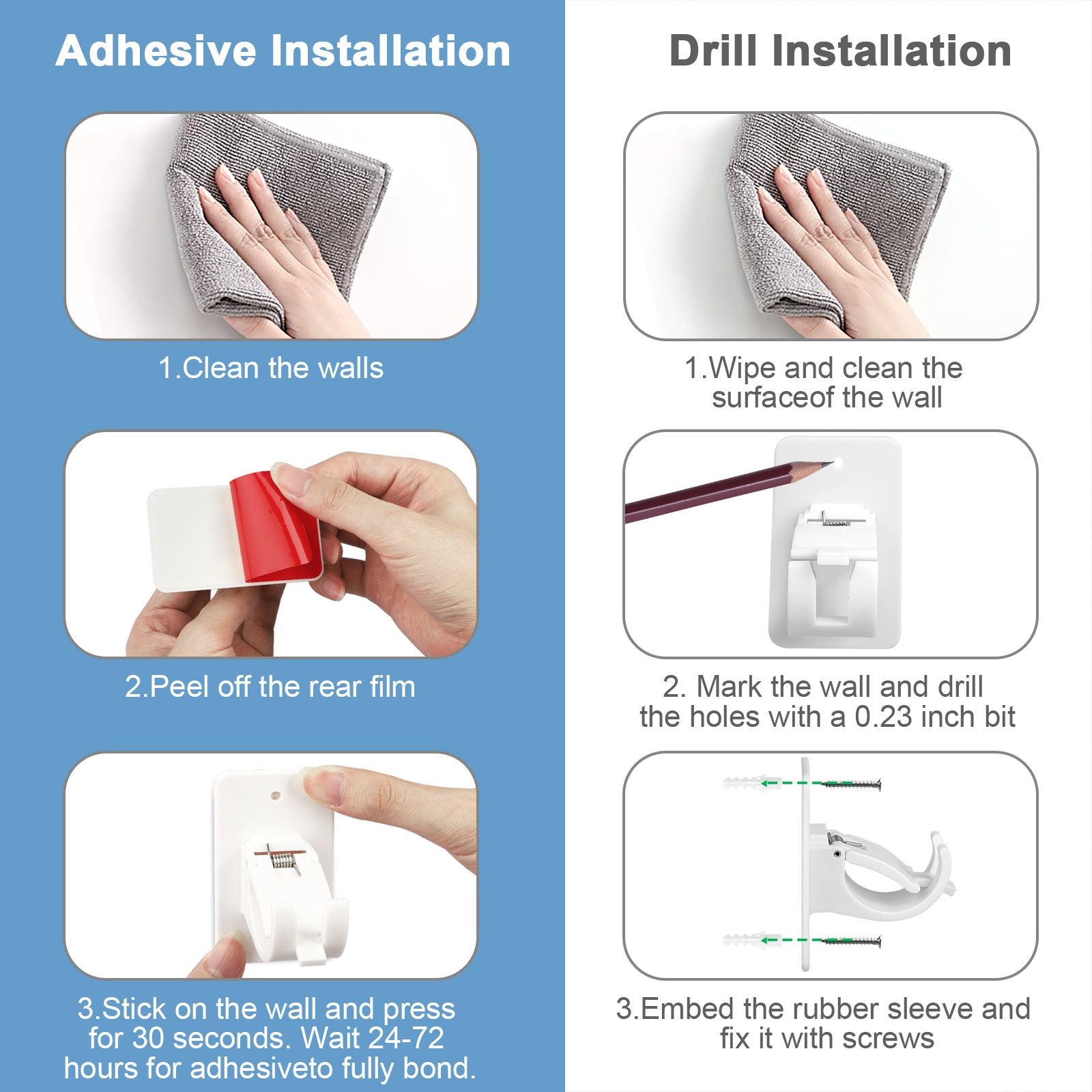 4pcs Curtain Rod Bracket, Self Adhesive Wall Mount Holder, Drapery Hook Holders Fixing Rod Holder Curtain Pole Wall Brackets Towel Rod Hooks for Home Bathroom Kitchen Hotel Use